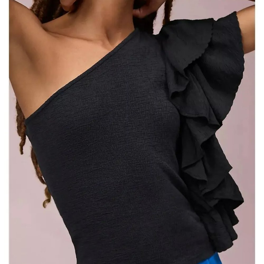 By Anthropologie Ruffle One-Shoulder Top - Picture 2 of 8